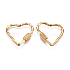 304 Stainless Steel Screw Carabiner Lock Charms, for Necklaces Making, Quick Links Ion Plating(IP), Heart, Golden, 22x24.5x4mm, Screw: 7x4mm