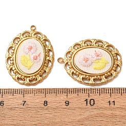 304 Stainless Steel & Cloth Embroidered Pendants&nbsp;FB-CBAFBAF-13G-01