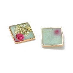 Plating Brass & Transparent Epoxy Resin & Dried Flower Pendants&nbsp;RE-CBAA153-05B