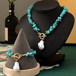 Alloy & Synthetic Turquoise Chips Beaded Necklaces & Beaded Bracelets Sets&nbsp;FS-WG6FE76-01