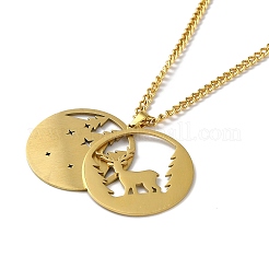 304 Stainless Steel Double Layer Pendant Necklaces&nbsp;NJEW-D047-02G
