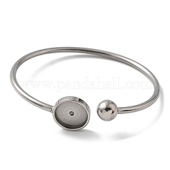 304 Stainless Steel Cuff Blank Bangle Bases with Round Tray&nbsp;STAS-Z088-04A-P