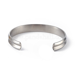 Non-Tarnish 304 Stainless Steel Grooved Open Cuff Bangle for Women&nbsp;BJEW-P294-01P