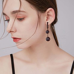 Black Cubic Zirconia Double Ball Dangle Hoop Earrings&nbsp;JE1026A