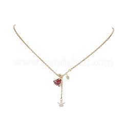 Alloy Enamel Rose with Butterfly Lariat Necklaces with 304 Stainless Steel Chains&nbsp;NJEW-JN04321