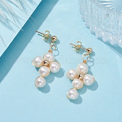 Grade A Natural Pearl Cross Dangle Stud Earrings&nbsp;EJEW-JE05360