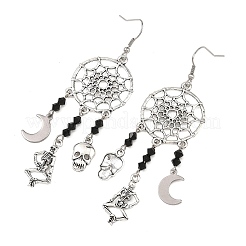 Halloween 304 Stainless Steel & Alloy & Glass Skull & Skeleton & Moon Dangle Earrings&nbsp;EJEW-TA00831