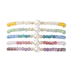 Natural & Synthetic Mixed Gemstone & Shell Pearl Beads & Glass Beaded Bracelets for Women&nbsp;BJEW-JB13078