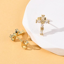 Brass Micro Pave Clear Cubic Zirconia Cross Stud Earrings&nbsp;EJEW-K267-41G