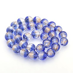Handmade Two Tone Gold Sand Lampwork Round Beads Strands&nbsp;LAMP-O007-01