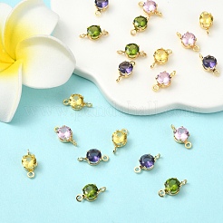 20Pcs 4 Colors Brass Pave Cubic Zirconia Flat Round Connector Charms&nbsp;KK-YW0004-68