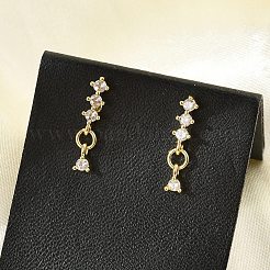 Brass Micro Pave Clear Cubic Zirconia Stud Earrings&nbsp;EJEW-R016-26G-01