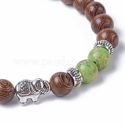 Dyed Wood Round Beads Stretch Bracelets&nbsp;BJEW-JB04839