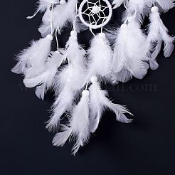 Native Style Five Rings Woven Net/Web with Feather Wall Hanging Decoration&nbsp;HJEW-A002-02