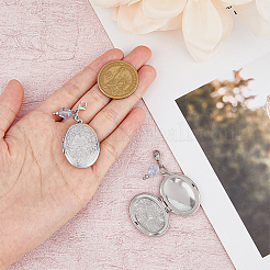 Oval with Flower 316 Stainless Steel Locket Pendant Decorations&nbsp;PALLOY-AB00013