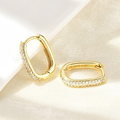 Oval Brass Micro Pave Clear Cubic Zirconia Hoop Earrings&nbsp;EJEW-D311-141G