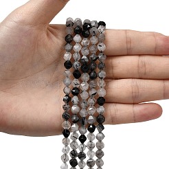 Natural Tourmalinated Quartz/Black Rutilated Quartz Beads Strands&nbsp;G-Z119-A15-01