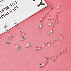 3 Pairs 3 Colors Crystal Rhinestone Butterfly Dangle Stud Earrings&nbsp;EJEW-AN0003-04