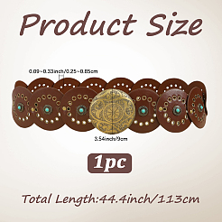 Vintage Alloy & Synthetic Turquoise & PU Leather Disc Coin Waist Belts for Men&nbsp;AJEW-WH0816-102AB