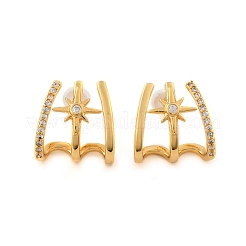 Star Brass Micro Pave Clear Cubic Zirconia Stud Earrings&nbsp;EJEW-B131-02G