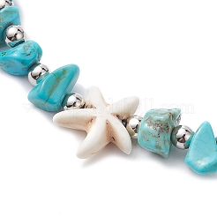3Pcs 3 Styles Synthetic Turquoise & Natural Magnesite Braided Starfish & Tortoise & Shell Shape Beaded Bracelets for Women&nbsp;BJEW-JB10200