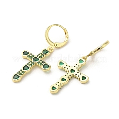 Cross Real 18K Gold Plated Brass Dangle Leverback Earrings&nbsp;EJEW-L268-036G-01
