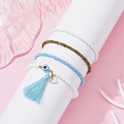 4Pcs 4 Style Glass Seed & Resin Evil Eye Beaded Stretch Bracelets Set&nbsp;BJEW-JB09896-02