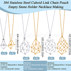 2 Sets 2 Colors 304 Stainless Steel Cuboid Link Chain Macrame Pouch Empty Stone Holder Necklace Making&nbsp;NJEW-BBC0001-40