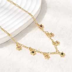 Brass Micro Pave Cubic Zirconia Star Pendant Necklaces&nbsp;NJEW-B157-12G