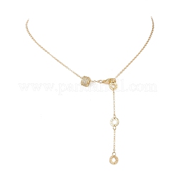 Brass Micro Pave Clear Cubic Zirconia Column Bead and Love Disc Pendant Cable Chain Necklaces&nbsp;NJEW-JN05768