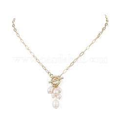 Natural Pearl Rice Beads Tassel Pendant OT Necklaces with Brass Paperclip Chains&nbsp;NJEW-JN05941