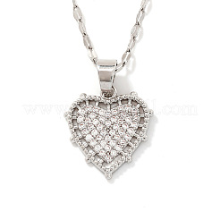 Elegant Brass Micro Pave Clear Cubic Zirconia Heart Pendant Necklaces&nbsp;IR4226-1