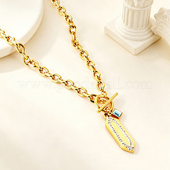 304 Stainless Steel Micro Pave Clear Cubic Zirconia Hexagon Blue Rhombus Pendant Necklaces with OT Clasps for Women&nbsp;WGCA0AF-02