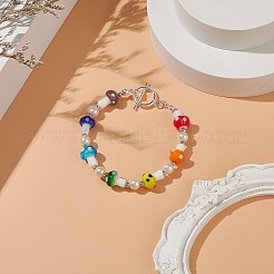 Lampwork Mushroom & Glass Pearl Beaded Bracelet with 304 Stainless Steel Toggle Clasps for Women&nbsp;BJEW-TA00205