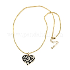 Brass Micro Pave Clear Cubic Zirconia Black Leopard Print Heart Pendant Necklaces for Women&nbsp;NJEW-M079-02G