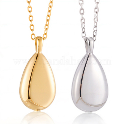 2Pcs 2 Colors 201 Stainless Steel Teardrop Memorial Urn Ashes Pendant Necklaces&nbsp;NJEW-CN0001-21