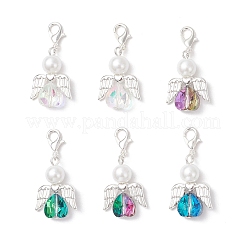 Heart Angel Glass & Glass Pearl Pendant Decorations&nbsp;HJEW-JM03773-03