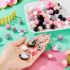 80Pcs Round & Cow Stripe Food Grade Eco-Friendly Silicone Focal Beads&nbsp;SIL-TA0002-68