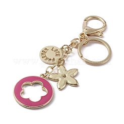 Rhinestone Enamel Flower Pendant Keychain with AlloyCharm&nbsp;KEYC-WH0004-82KCG-01