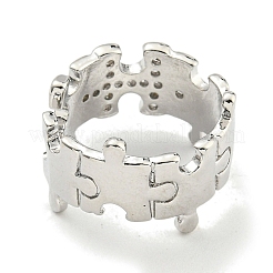 Puzzle Brass Micro Pave Cubic Zirconia Cuff Open Rings for Women&nbsp;RJEW-I103-005P