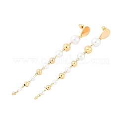Brass ABS Plastic Pearl Tassel Stud Earrings&nbsp;EJEW-U040-17G