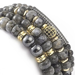 4Pcs 4 Style Natural Larvikite & Synthetic Hematite Stretch Bracelets Set with Cubic Zirconia Column Beaded&nbsp;BJEW-JB08830