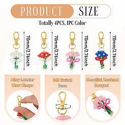 4Pcs Glass Seed Bowknot Bouquet Pendant Decorations&nbsp;HJEW-TA00423