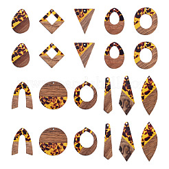 22Pcs 11 Styles Transparwnt Resin & Walnut Wood Pendants&nbsp;RESI-TA0005-75