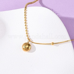 304 Stainless Steel Flat Round with Word Lucky Pendant Ball Chain Necklaces for Women&nbsp;NJEW-K255-45G