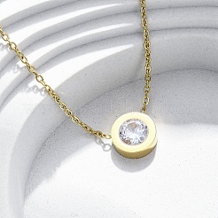Flat Round 304 Stainless Steel Cubic Zirconia Pendant Necklaces & Bracelets & Stud Earrings Sets for Women&nbsp;SJEW-C004-19G