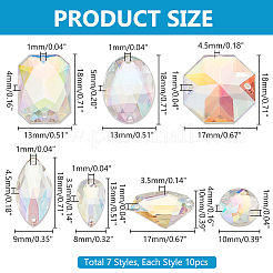 70Pcs 7 Styles Octagon Oval Triangle Sew on Rhinestone&nbsp;ACRT-PH0001-17A