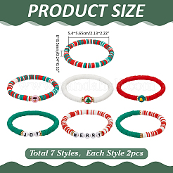14Pcs 2 Sets Christmas Theme Polymer Clay Heishi Beaded Stretch Bracelets&nbsp;BJEW-ME0001-17B