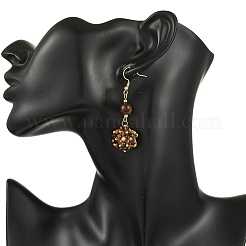 Natural Tiger Eye and Shell Pearl Braided Dangle Earrings&nbsp;EJEW-MZ00789-03