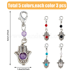 Round Gemstone & Alloy Hamsa Hand Pendant Decoration&nbsp;HJEW-AB00357